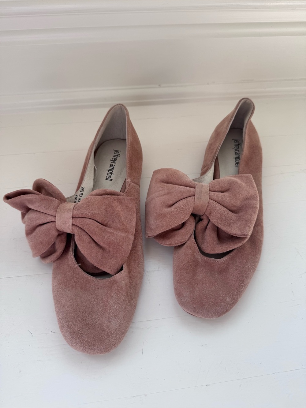 Jeffrey Campbell Suede Oversized Bow Ballet Flats – Mauve/Blush, Size 7.5